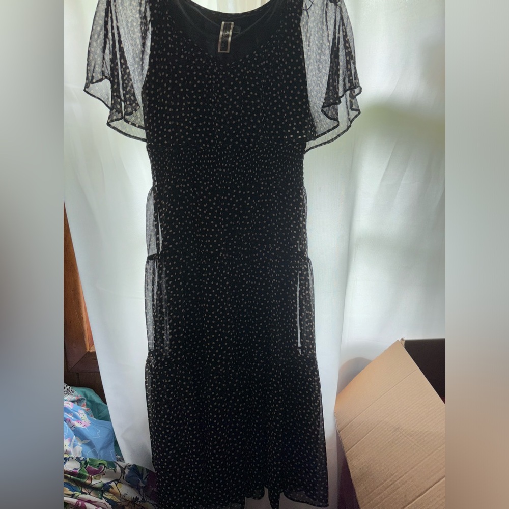 Sun dress black and tan polka dot